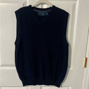 Men's CHARLESTON THREAD V Neck‎ 100% Cotton Navy Blue Sweater Vest Size Large